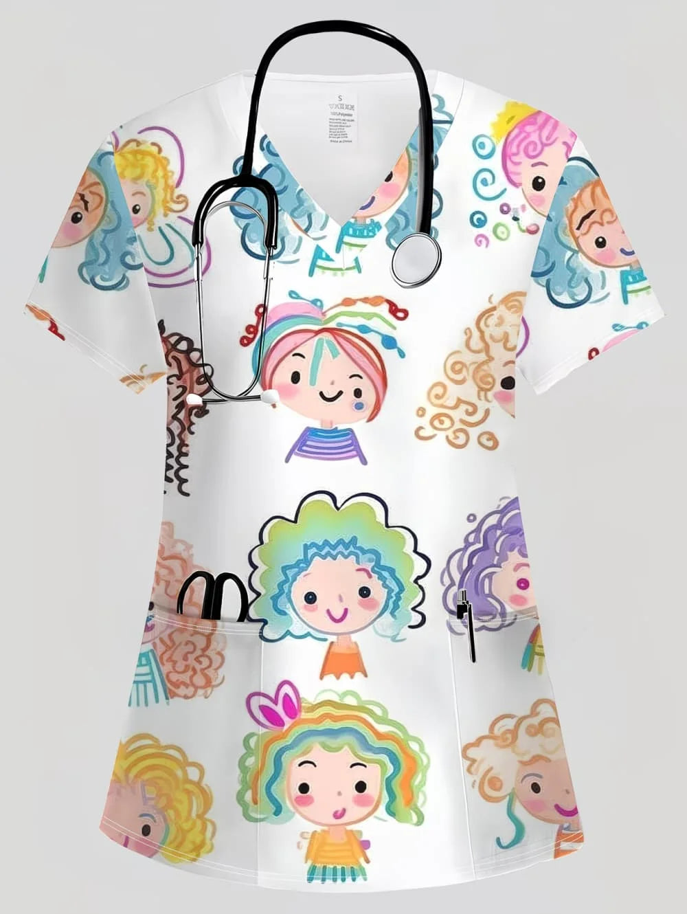 Surgical Uniforms Woman Tooth Cartoon Print Summer Nursing V-Neck Short Sleeve Tops Fashion Dental Microelastic Medical Uniform