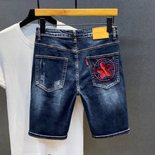 Men's Jeans Summer Dragon Embroidery Denim Shorts Fashion Street Styles Slim Fit Half Length Jean
