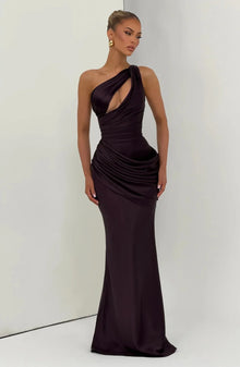 Women Green Ruched Elegant Satin Maxi Dress Mermaid One-shoulder Cutout Slim Fit Flowy Vestido 2026 Lady Summer Evening Vestidos