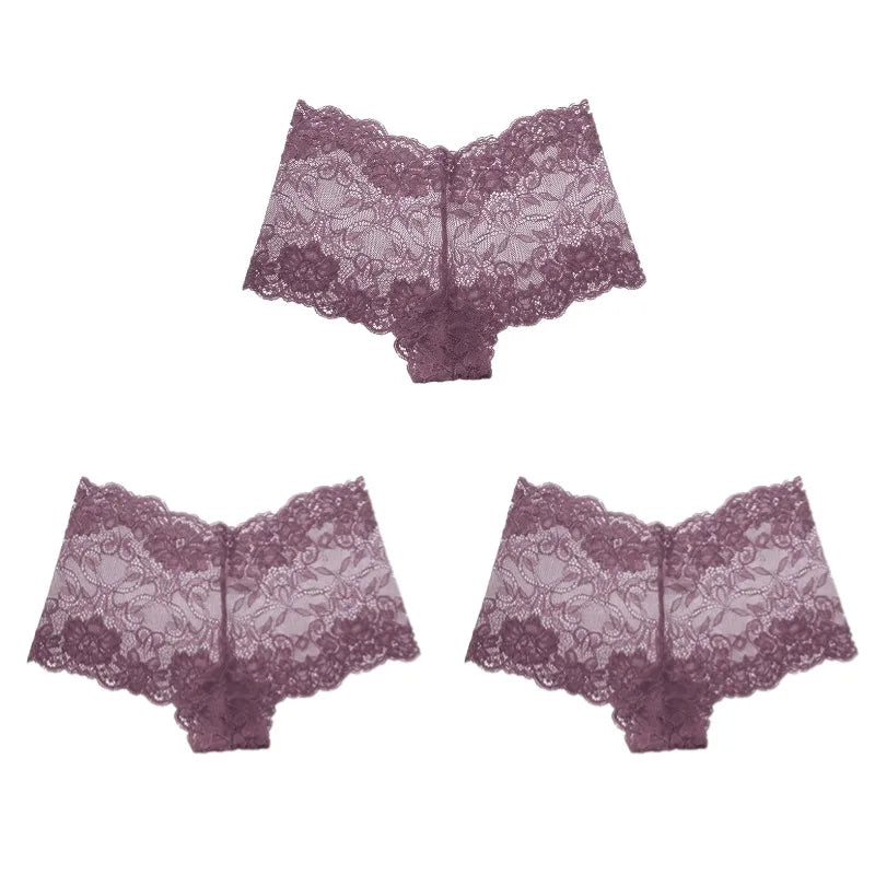 BZEL 3PCS Fashion Women's Panties Sweet Lace Female Boxers Hollow Out Sexy Lingerie Charming Underwear Soft Breathable Boyshorts