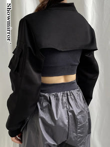 Showmirror Black Zipper Harajuku Gothic Techwear Tee Jacket
