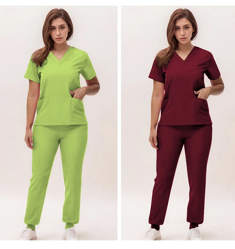 Stretchy Nurse Uniforms V-neck Top Jogger Pants Scrub Sets Surgical Workwear Dentist Nursing Suit Hospital Doctor Outfit S21
