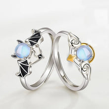 Romantic Angel and Demon Wings Couple Rings For Women Goth Fashion Moonstone Adjustable Opening Finger Men's Ring Party Jewelry