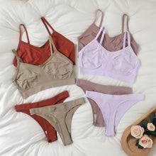 Women Seamless Bra And Panties Set Wire Free Bralette High Leg Cut Thongs Comfort Ribbed Unlined Ladies Sexy Lingerie Set