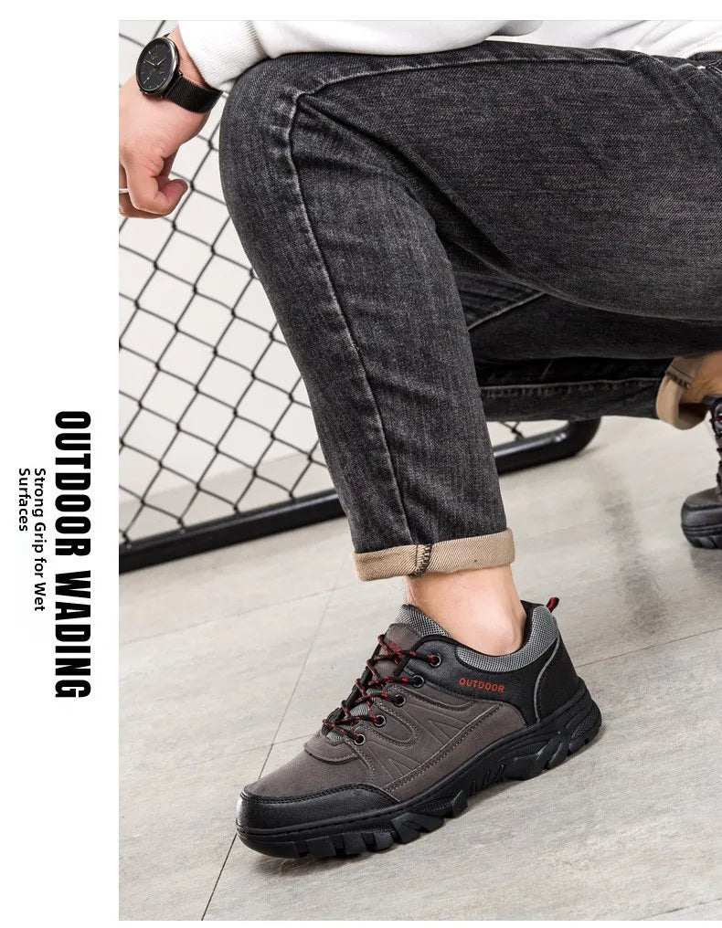 Outdoor Climbing Shoes Men's Trendy Flat Work Shoes Casual Sports Style New Model Comfortable Warmth Synthetic Leather Upgraded