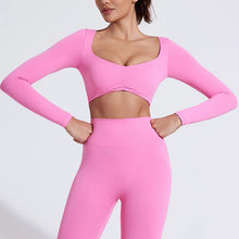 QINACTIVE Women Yoga Crop Top Long Sleeve Shirts Fitness