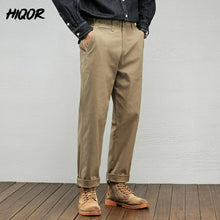 Men's Casual Cotton Pants Autumn Winter Loose Straight Leg High Elastici Bussiness Mid Waist American Retro Workwear Trousers