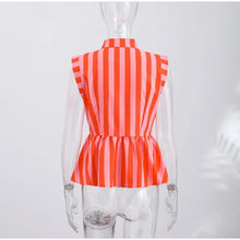 Striped Mandarin Collar Frog Button Ruffle Trim Top Striped Single‑breasted 2026 Summer Women Blouse Versatile Casual Lady Top