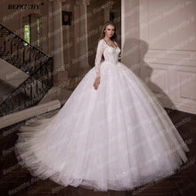 BEPEITHY Customized Princess Glitter Ivory Wedding Dresses Women Full Sleeves Lace Ball Bridal Gown Court Train 2026 Sweetheart