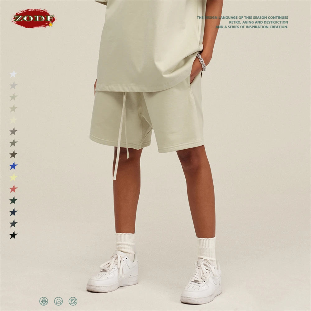 ZODF 2025 Summer Men Heavy Weight 425gsm Cotton Shorts Unisex Women Loose High Street Comfortable Solid Pants Streetwears HY0495