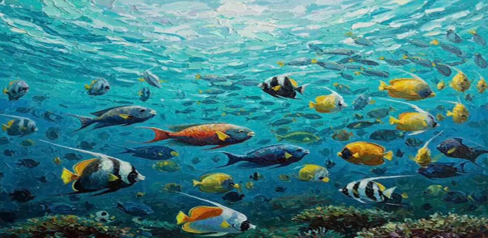 Abstract Blue Sea Fish Canvas Painting Nordic Art Graffiti Large Size Posters Print Modern Living Room Home Decoration Picture