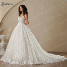BEPEITHY Customized Glitter Princess Ivory Wedding Dresses For Women Sleeveless Shinny Lace V Neck Bride Ball Bridal Gown 2025