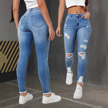 Women Pencil Pants Hole Jeans Streetwear Washed Ripped High Waist Vintage Stretch Distressed Denims Female Ankle Length Trousers