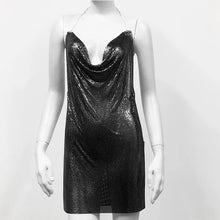 2024 Sexy Clubwear Backless Sequin Short Dress For Women Cocktail Metalic Split Mesh Harness Body Chain Club Low Cut Mini Dress