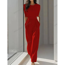 Combinaison élégante à taille haute, nouvelle mode féminine, style reine, couleur unie, avec ceinture et poches, tenue de bureau.
