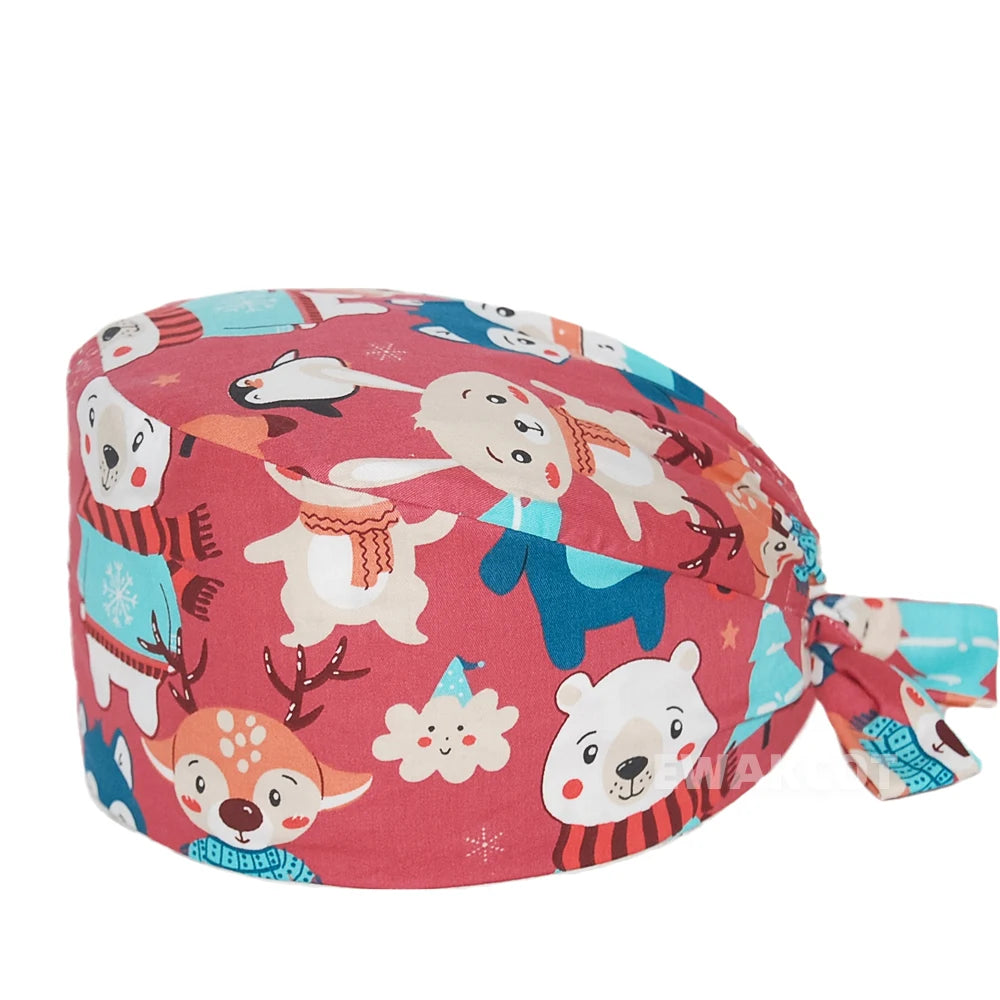 Unisex Surgical Cap Medical Working hat Animal printed Dental Beauty Salon Chef hats 100%Cotton Nurse Doctor Hospital Scrub Caps