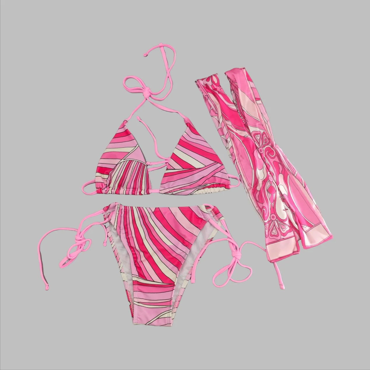2026 Fashion Design Women's Red Scarf Sling Swimsuits Classic Brand Lady Scarf Bikini Sets with Letter Signature Logo
