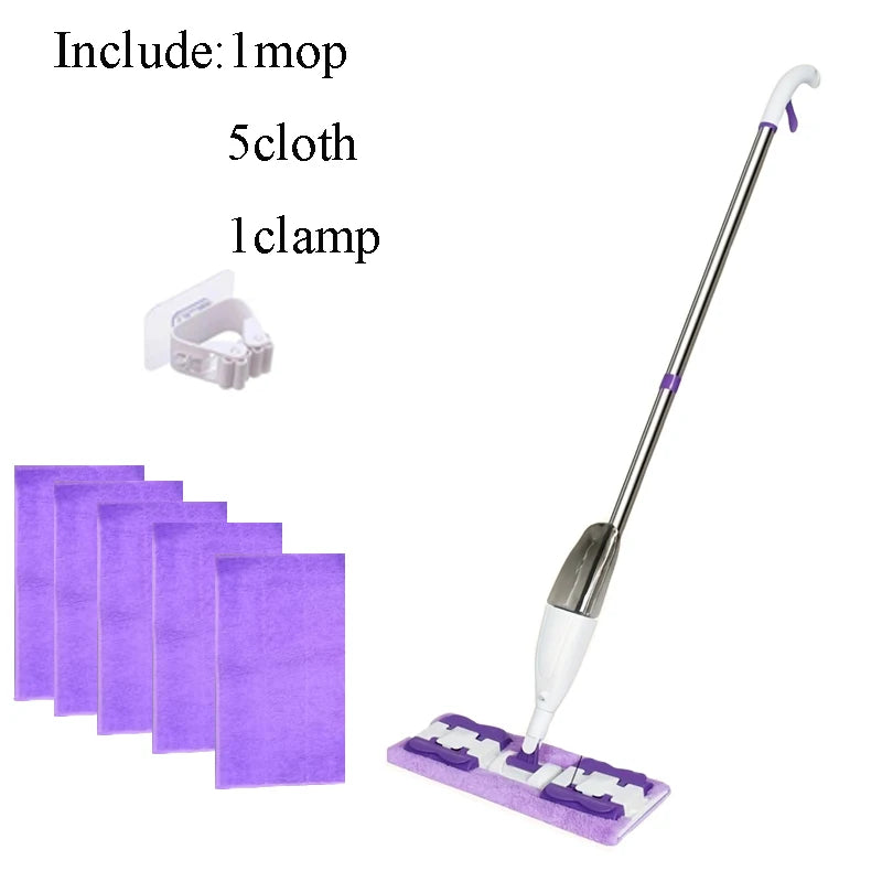 Portable Home Use Spray Mop 360 Degree Rotation Wet And Dry  Towel Clip Design Removable Water Tank  Large Panel Lazy Mop