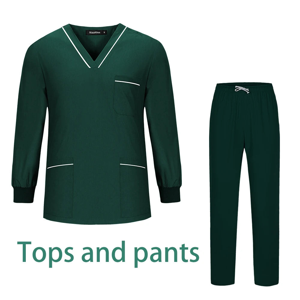Solid Color Long Sleeve Suit Unisex Lab Spa Nursing Workwear Slim Medical Scrub Uniform Nurse Doctor Surgical Gown Wholesale