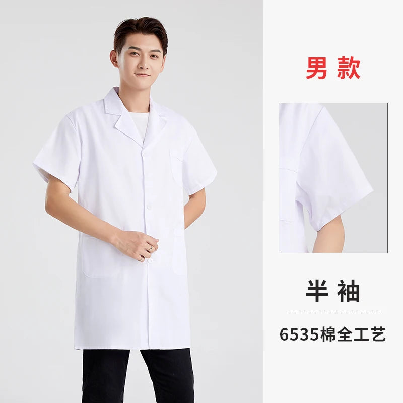 Long Sleeve White Lab Coat Work Uniform for Women Short Sleeve Summer Student Doctor Suit Male Lab Coat Isolation Gown