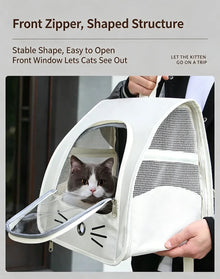Breathable Oxford Pet Cat Carrier Backpack for Small Dogs, Portable Transparent Travel Outdoor Bag with Side Mesh Pockets, Airy