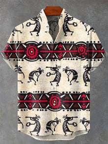 Men's Ethnic Style Flower Print Short Sleeve Top Comfort Flap Shirt Beach Holiday Hawaii Summer Casual Shirt