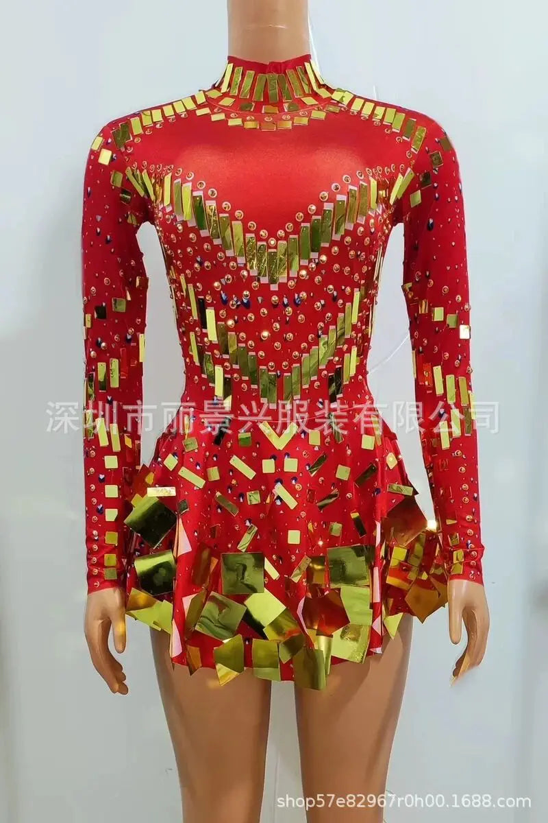 Stretch Sequin Mirror Dress Bodysuit Drag Queen Dancewear