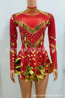 Stretch Sequin Mirror Dress Bodysuit Drag Queen Dancewear