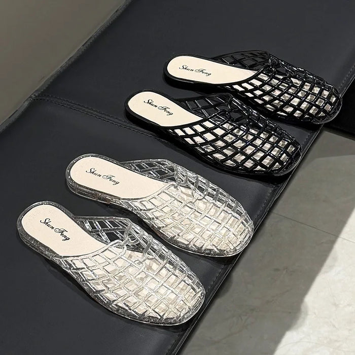 Women's slippers summer breathable women's cool sandals summer sparkling flat hollow out versatile hooded cool sandals for women