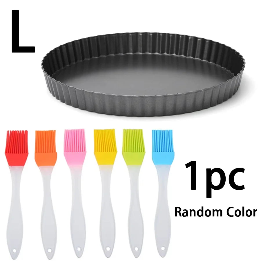 2pcs Chrysanthemum Pie Plate with Removable Bottom & Oil Brush Set, Non-stick Fluted Tart Pizza Pan Home Kitchen Baking Mold XJM