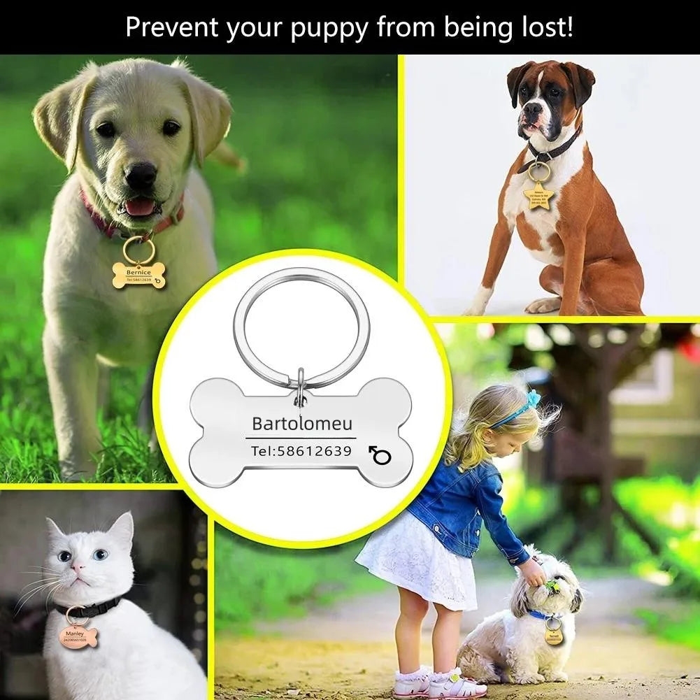 Personalized Engraved Pet ID Name Cat Dog Pet ID Anti-lost Tag Pendant for Cat Puppy Dog Collar Tag Keyring Bone Pet Accessories
