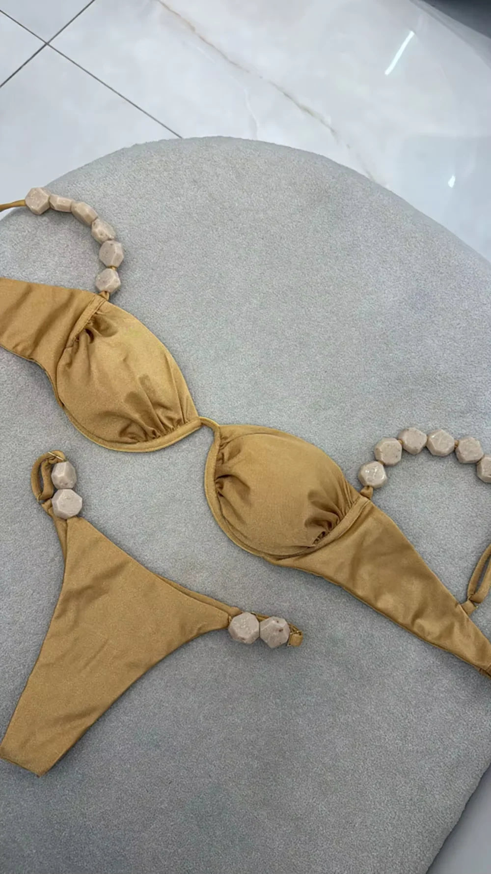 Golden Printed High Waist Bikini Set Push Up Swimsuit Women
