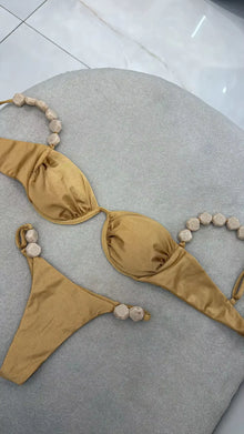 Golden Printed High Waist Bikini Set Push Up Swimsuit Women
