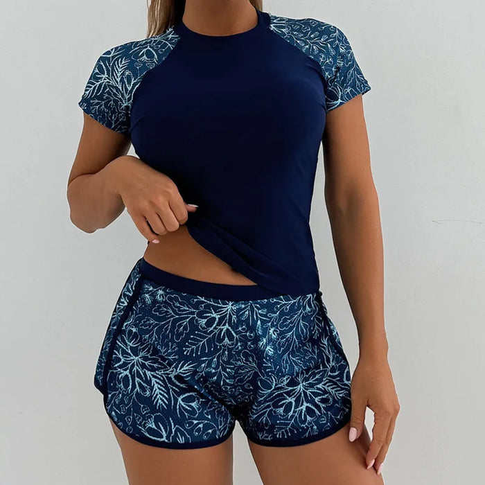 Women's Swimsuit Tankini Set Female Short Sleeve Swimwear 2025 Surfing Sports Pool Beachwear Two-Piece Bathing Suits With Shorts