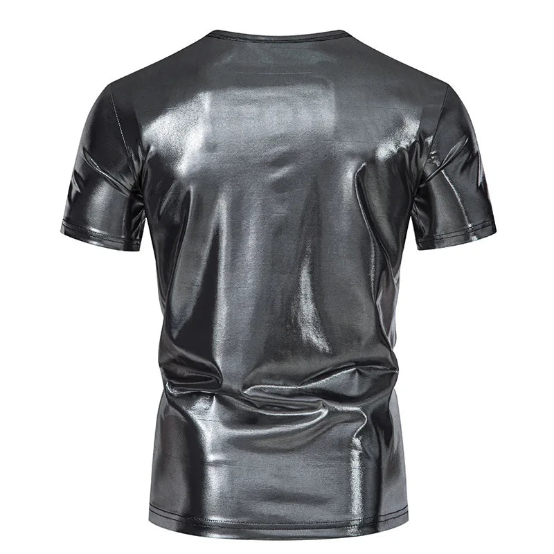 #4105 Hip Hop T Shirt Man Short Sleeve Summer T Shirt O-neck Loose Gold Silver Red Green Punk Streetwear Tshirt Shinny Surface