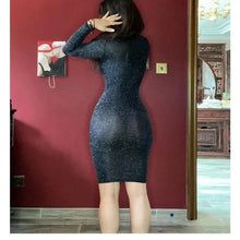 Women's Sexy Black See Through Dresses Glossy Shinny Slim Fit Solid Color Cloth Erotic Sheer Skirts Sultry Night Club Party Wear