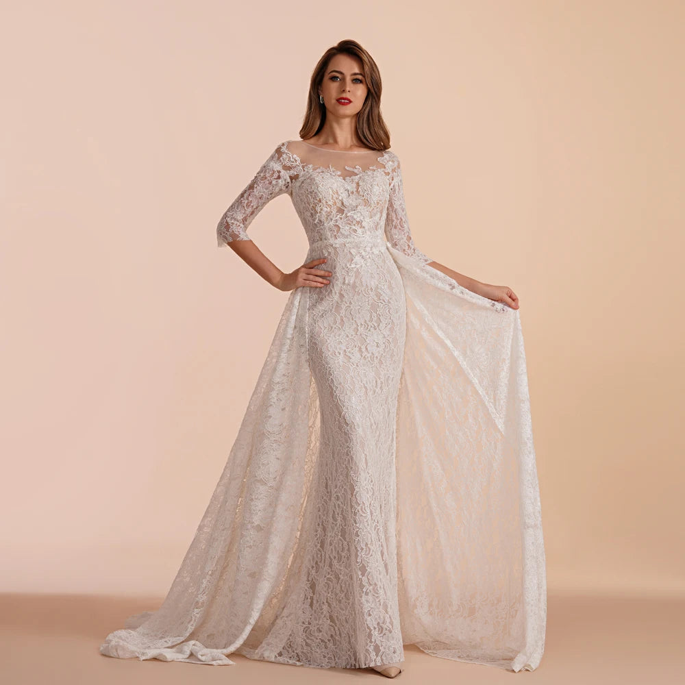 BEPEITHY Customized Boho Ivory A Line Lace Wedding Dresses For Bride Women 2023 Floor Length Sexy Garden White Bridal Gown New
