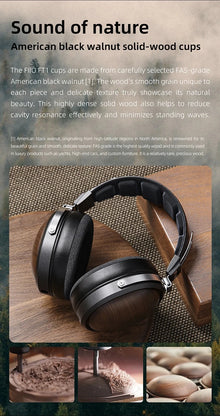 FiiO FT1 Closed-Back Over-Ear Headphone 60mm Dynamic Driver Hi-Res Audio Wired HiFi American Black Wood Ear Cups for Studio