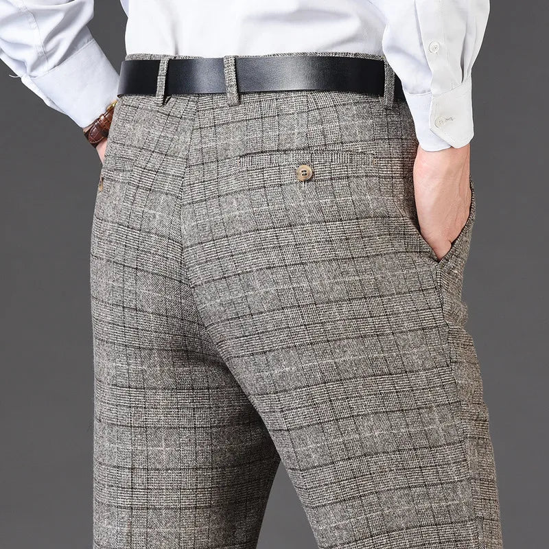 Flat Cashmere Suit Trouser For Male Loose Plaid Hight Waist Classic Straight Formal Mens Dress Pants Business Size 42 44