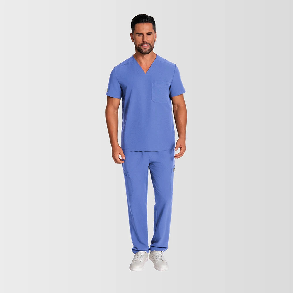 KUNGFU SCRUBS Mens Uniforms Medical Surgical Scrubs Set Short Sleeve V-Neck Top & Pants Soft Breathable Stretch Nursing Workwear