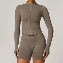 Seamless Zipper Long Sleeve Women Crop Top Yoga T Shirts