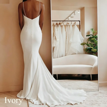 Customized Modern Simple Satin Wedding Dresses V-neck Spaghetti Straps Backless Formal Pleated Bridal Grown vestidos Sweep Train