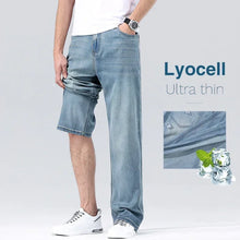 Men's Loose Jeans Summer Fashion Drape Soft Fabric Ultra Thin Pants Wide Legs Ice Silk Lyocell Business Straight Denim Trousers