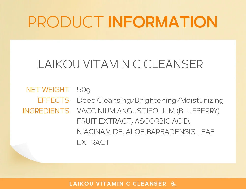 LAIKOU 50g Vitamin C Facial Cleanser Brightening Moisturizing Deep Cleansing Foam Dense Amino Acid Gentle Cleanser Face SkinCare
