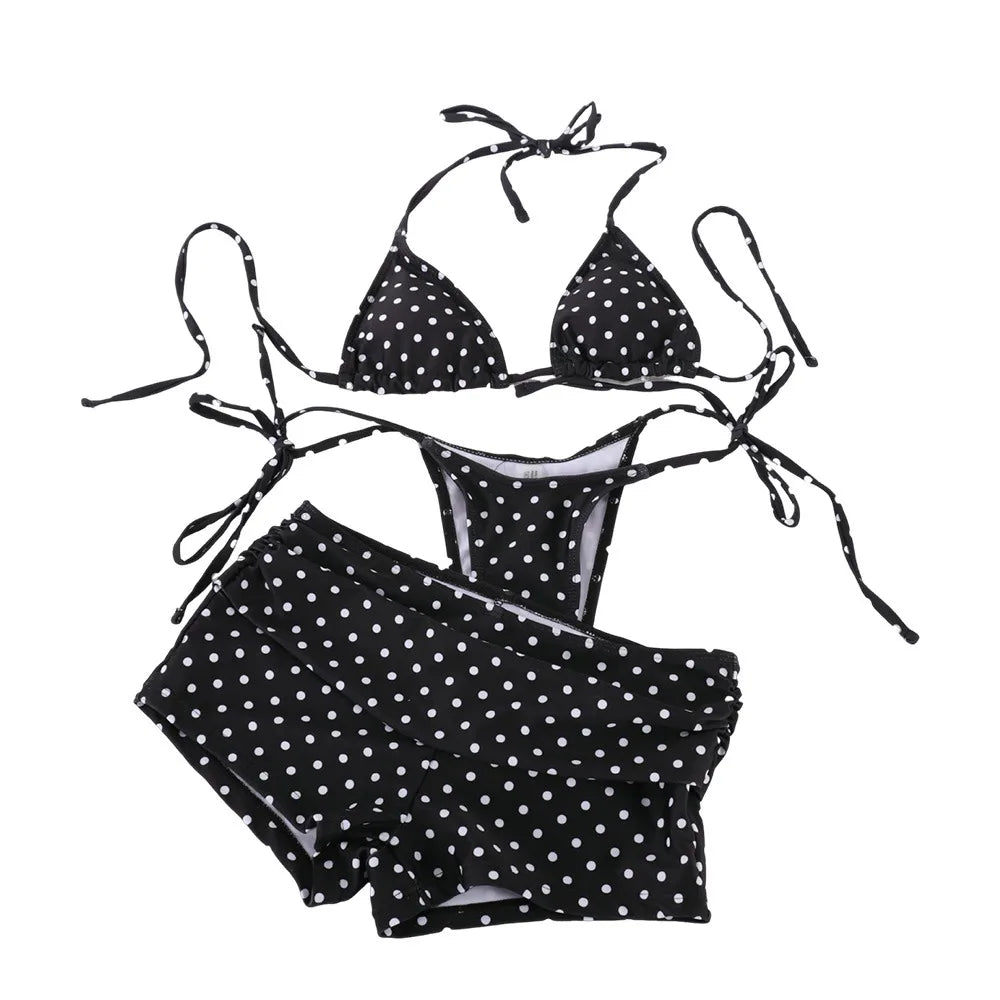 3Pcs/Set Fashion Summer Dot Bikinis Set Casual Beachwear Women Swimsuit Elegant Swimwear Beach