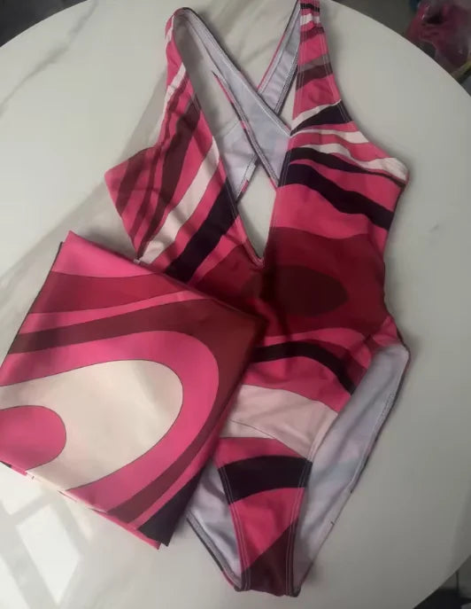 2026 Fashion Design Women's Red Scarf Sling Swimsuits Classic Brand Lady Scarf Bikini Sets with Letter Signature Logo