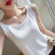 Women Clothing Ice Silk Simplicity Sleeveless Plus Size Sexy Tanks All-match Sequined Casual T Shirt Tops Fashion Trend Summer