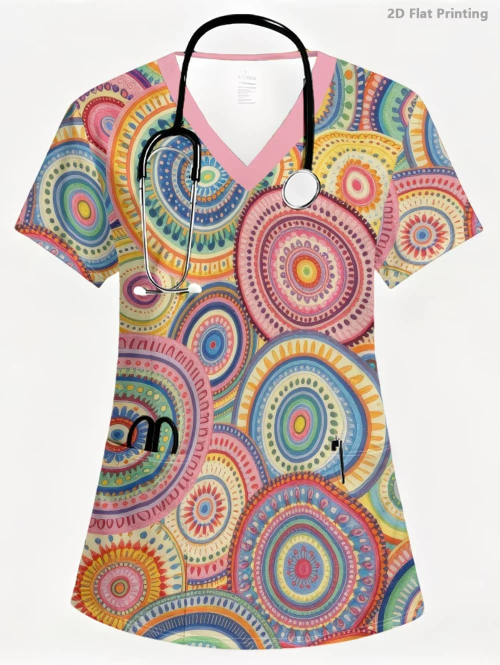 Surgical Uniforms Woman Tooth Cartoon Print Summer Nursing V-Neck Short Sleeve Tops Fashion Dental Microelastic Medical Uniform