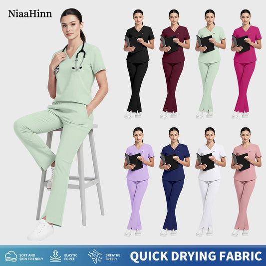 Niaahinn Pet Grooming Non-sticky Hair Workwear Surgical Uniform Medical Nurse Uniforms Women Scrubs Sets Pharmacist Work Clothes