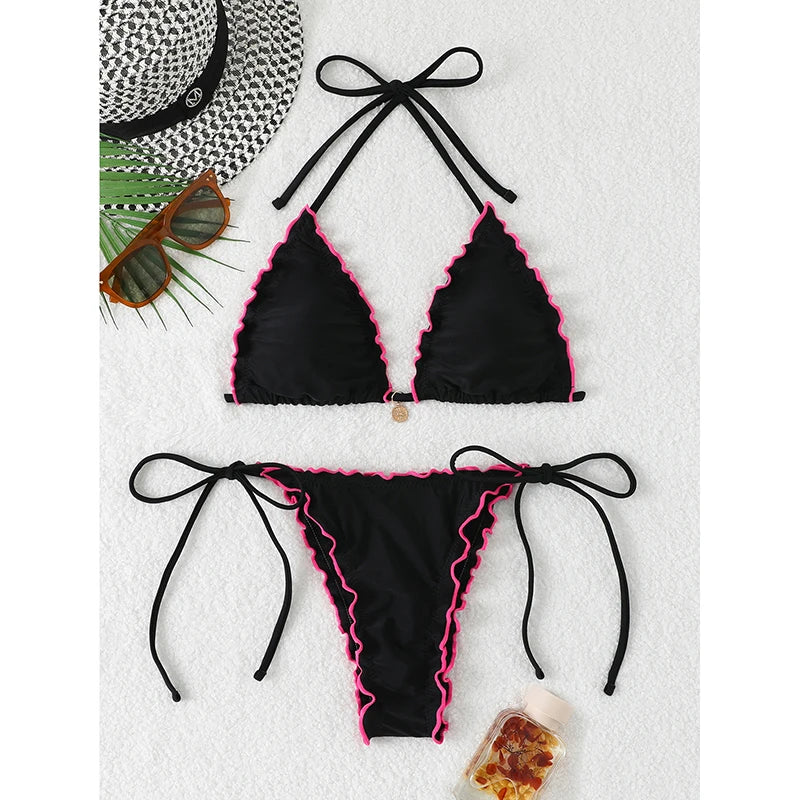 Triangle Bikini Set For Women Lace Up Two Piece Swimwear
